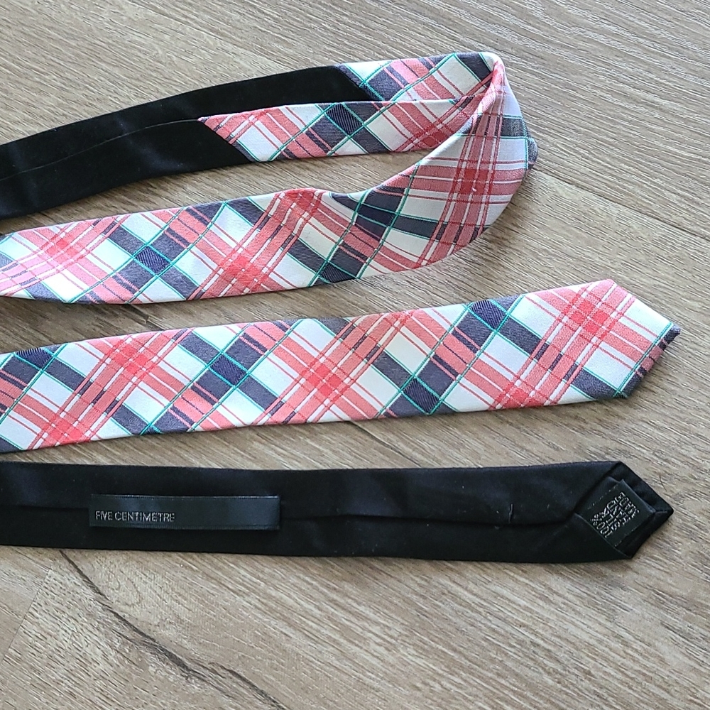 Pink & Black Plaid Silk Skinny Tie